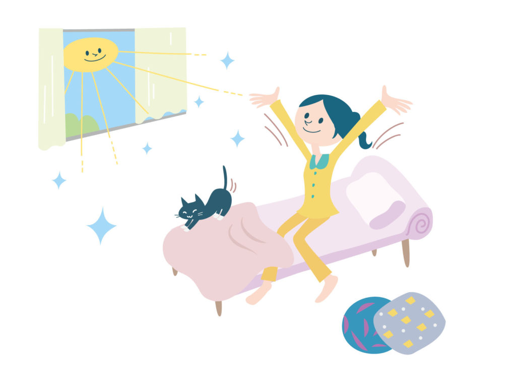 疲れが取れ、朝から元気な女性